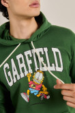 Buzo verde oscuro con diseño de Garfield y capota