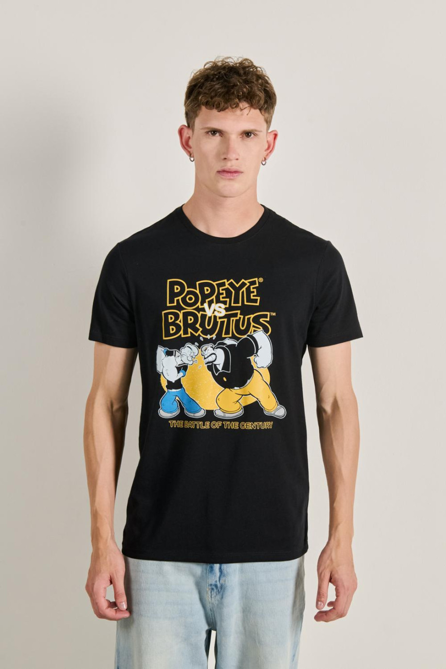 Camiseta unicolor cuello redondo con diseño de Popeye