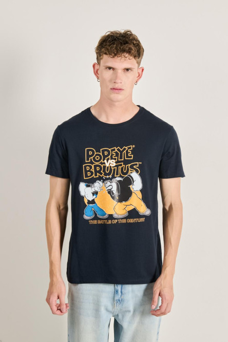 Camiseta unicolor cuello redondo con diseño de Popeye