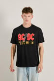 Camiseta cuello redondo negra oversize con diseño AC/DC