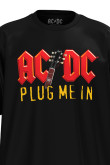 Camiseta cuello redondo negra oversize con diseño AC/DC