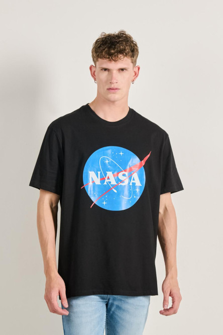 Camiseta unicolor oversize con cuello redondo y logo de NASA