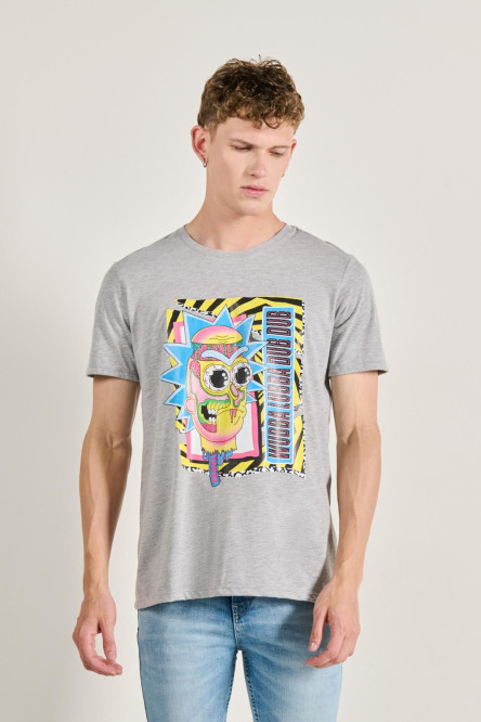 Camiseta cuello redondo unicolor y diseño de Rick Sánchez