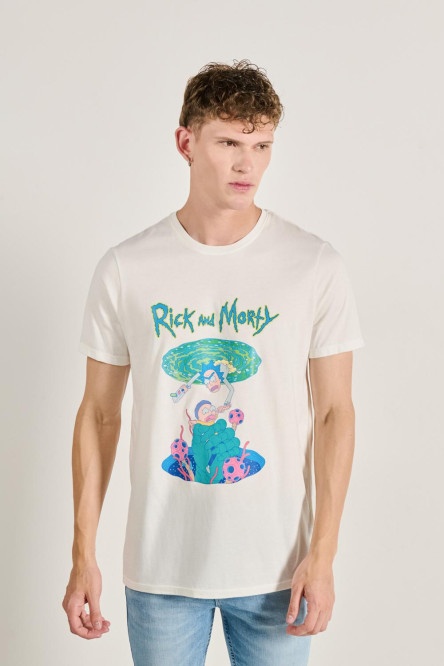 Camiseta manga corta unicolor con diseño de Rick and Morty