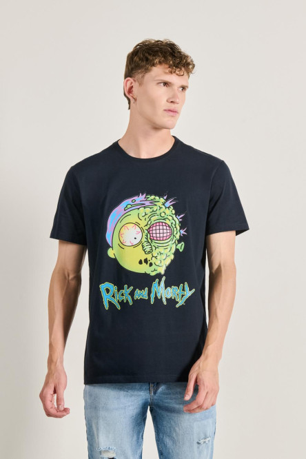 Camiseta unicolor con diseño de Morty y cuello redondo