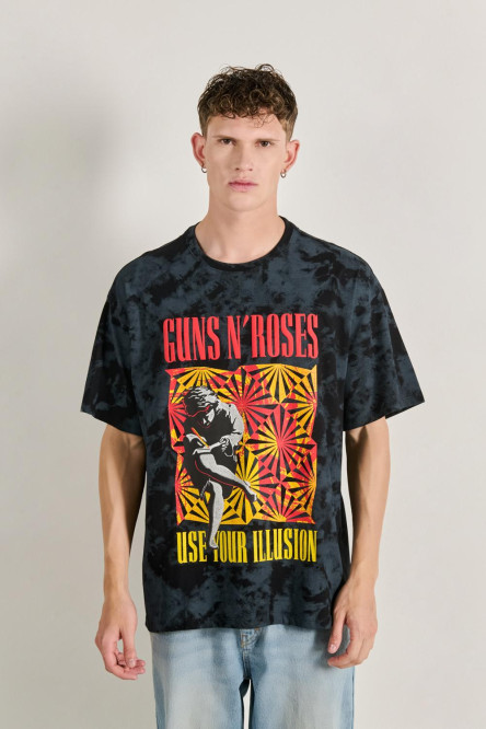 Camiseta tie dye negra oversize con diseño de Guns N´ Roses