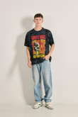 Camiseta tie dye negra oversize con diseño de Guns N´ Roses