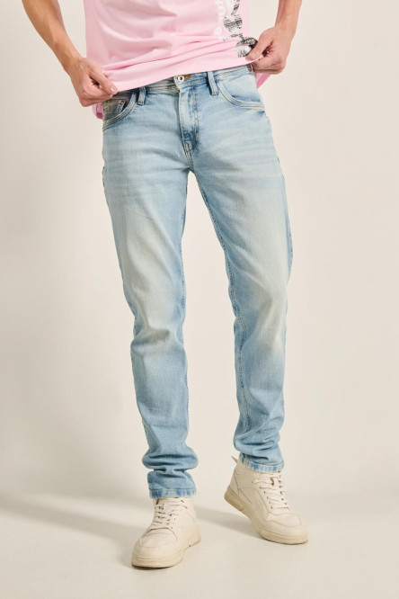 Jean azul claro skinny ajustado con bolsillos funcionales