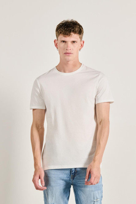 Camiseta ajustada unicolor en algodón con manga corta