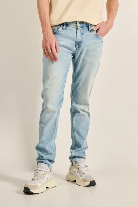 Jean skinny ajustado azul claro con 5 bolsillos y tiro bajo