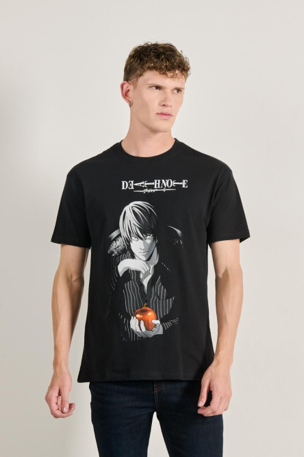 Camiseta negra manga corta con diseño de Death Note
