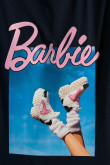 Camiseta unicolor con estampado de Barbie y cuello redondo