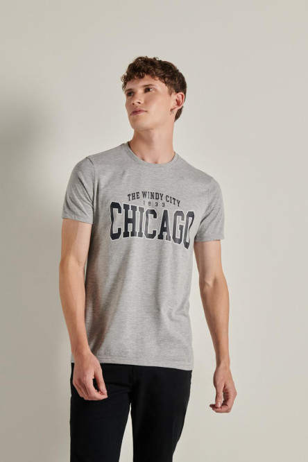 Camiseta cuello redondo unicolor con arte college de Chicago