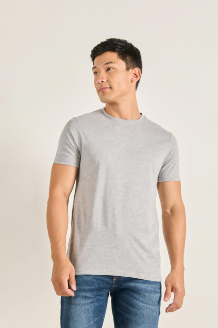 Camiseta cuello redondo unicolor en algodón con manga corta