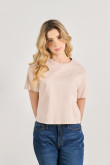 Camiseta unicolor crop top cuello redondo con manga corta