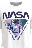 Camiseta crop top unicolor con diseño de NASA en frente