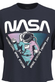 Camiseta crop top unicolor con diseño de NASA en frente