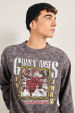 Buzo gris tie dye cuello redondo con artes de Guns N´ Roses