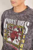 Buzo gris tie dye cuello redondo con artes de Guns N´ Roses