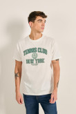 Camiseta crema cuello redondo con arte college deportivo