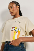 Camiseta kaki crop top oversize con diseño de Looney Tunes