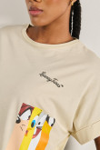 Camiseta kaki crop top oversize con diseño de Looney Tunes