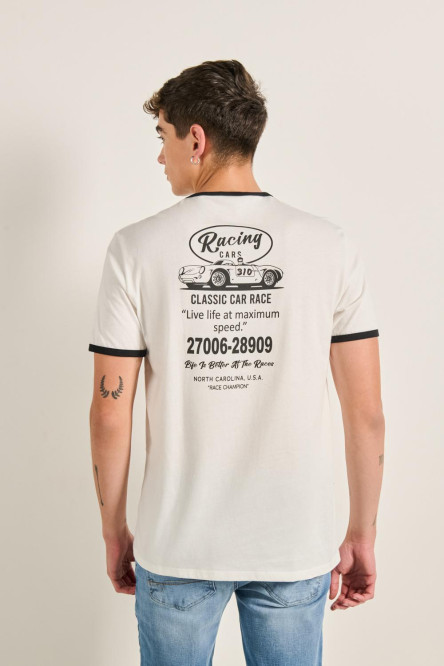 Camiseta unicolor estampada con manga corta y contrastes