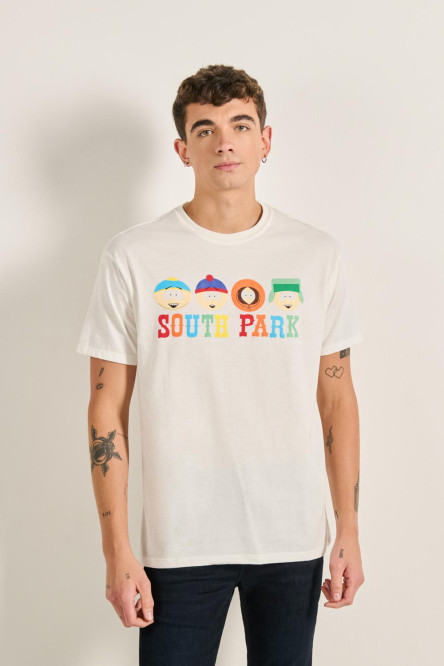 Camiseta crema clara manga corta con diseño de South Park