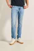 Jean skinny tiro bajo azul con desgastes y ajuste ceñido