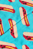 Medias azules claras tobilleras con diseños de hot dogs