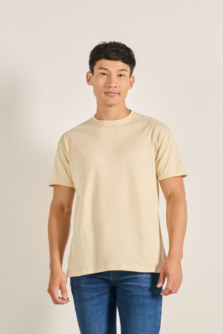 Camiseta unicolor manga corta con costura cruzada decorativa