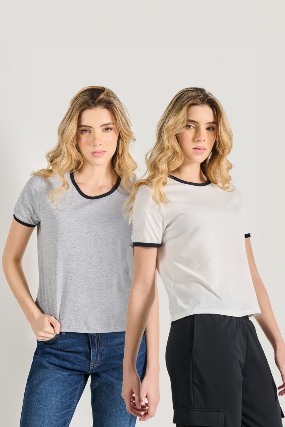 Pack de camisetas X2 unicolores en algodón con contrastes