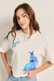 Camiseta crop top crema oversize con diseño de Stitch