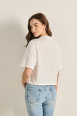 Camiseta crop top crema oversize con diseño de Stitch