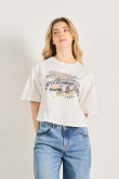 Camiseta oversize crop top unicolor con diseño racer