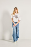 Camiseta oversize crop top unicolor con diseño racer