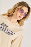 Camiseta oversize crop top unicolor con diseño racer