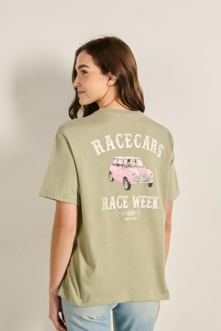 Camiseta unicolor manga corta con estampados racer