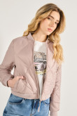 Chaqueta unicolor bomber acolchada con rombos y bolsillos