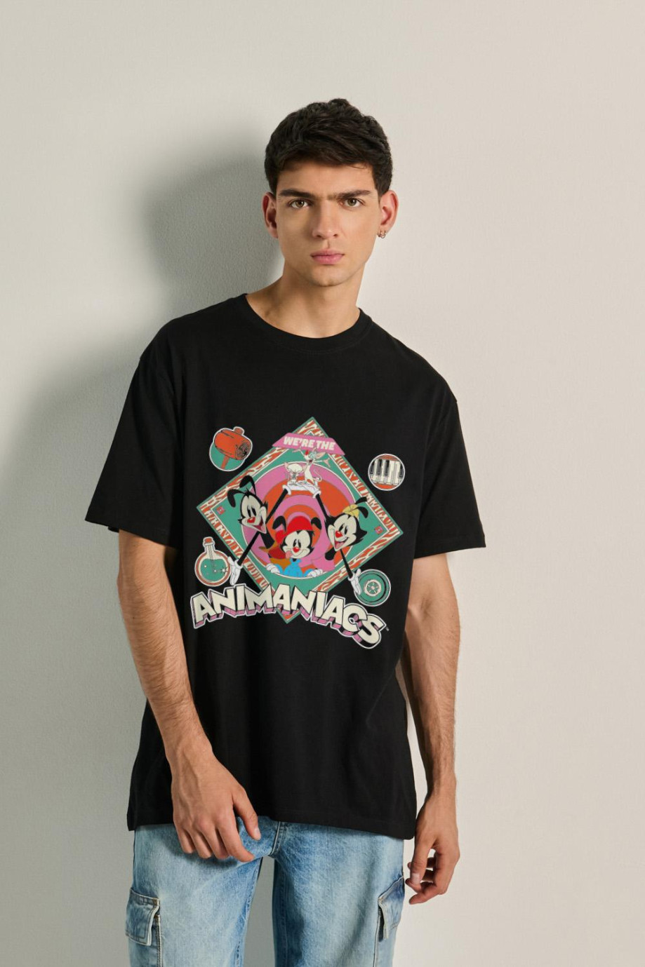 Camiseta unicolor oversize con diseño de Animaniacs