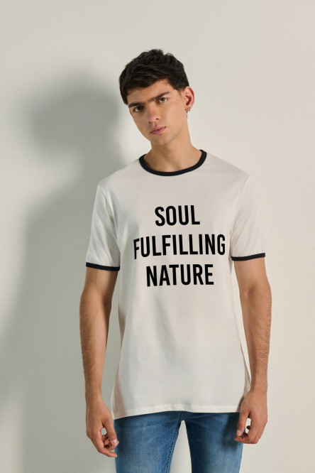 Camiseta unicolor manga corta con estampado de naturaleza