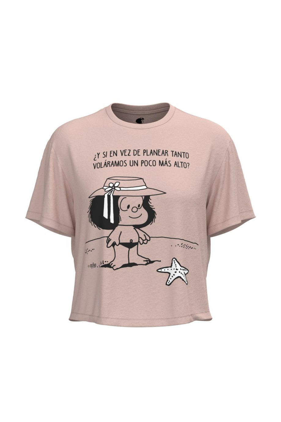 Camiseta unicolor crop top con diseño de Mafalda en frente