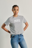 Camiseta unicolor crop top con texto college de París