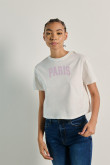 Camiseta unicolor crop top con texto college de París