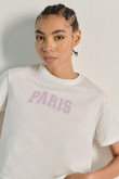 Camiseta unicolor crop top con texto college de París