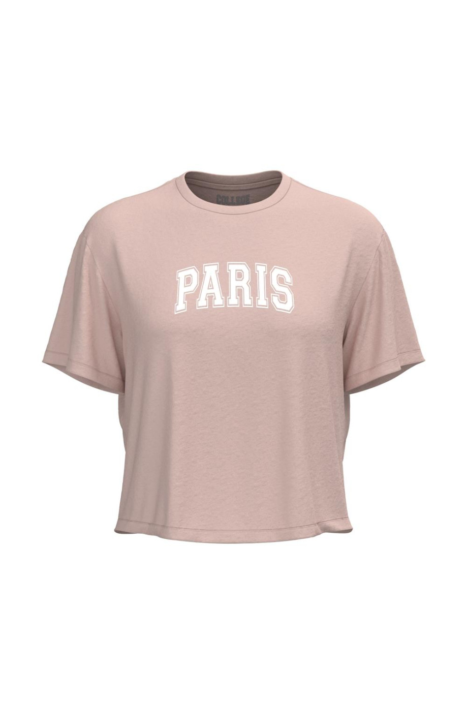 Camiseta unicolor crop top con texto college de París