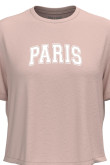 Camiseta unicolor crop top con texto college de París