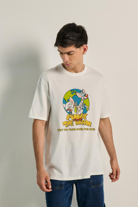 Camiseta oversize unicolor con diseño de Pinky y Cerebro