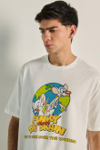 Camiseta oversize unicolor con diseño de Pinky y Cerebro