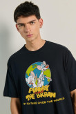 Camiseta oversize unicolor con diseño de Pinky y Cerebro